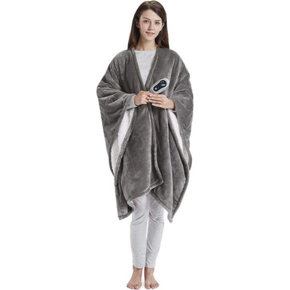 Beautyrest Ultra Soft Sherpa Fleece Electric Heated Poncho Wrap Blanket Throw - Picture 4 of 8